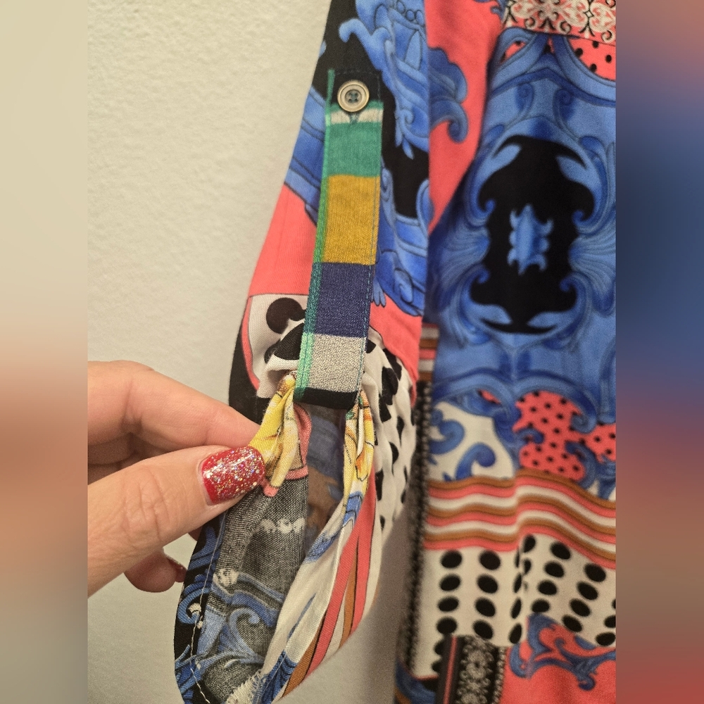 Hem & Thread Multicolor Patchwork Button-Up Blous… - image 5